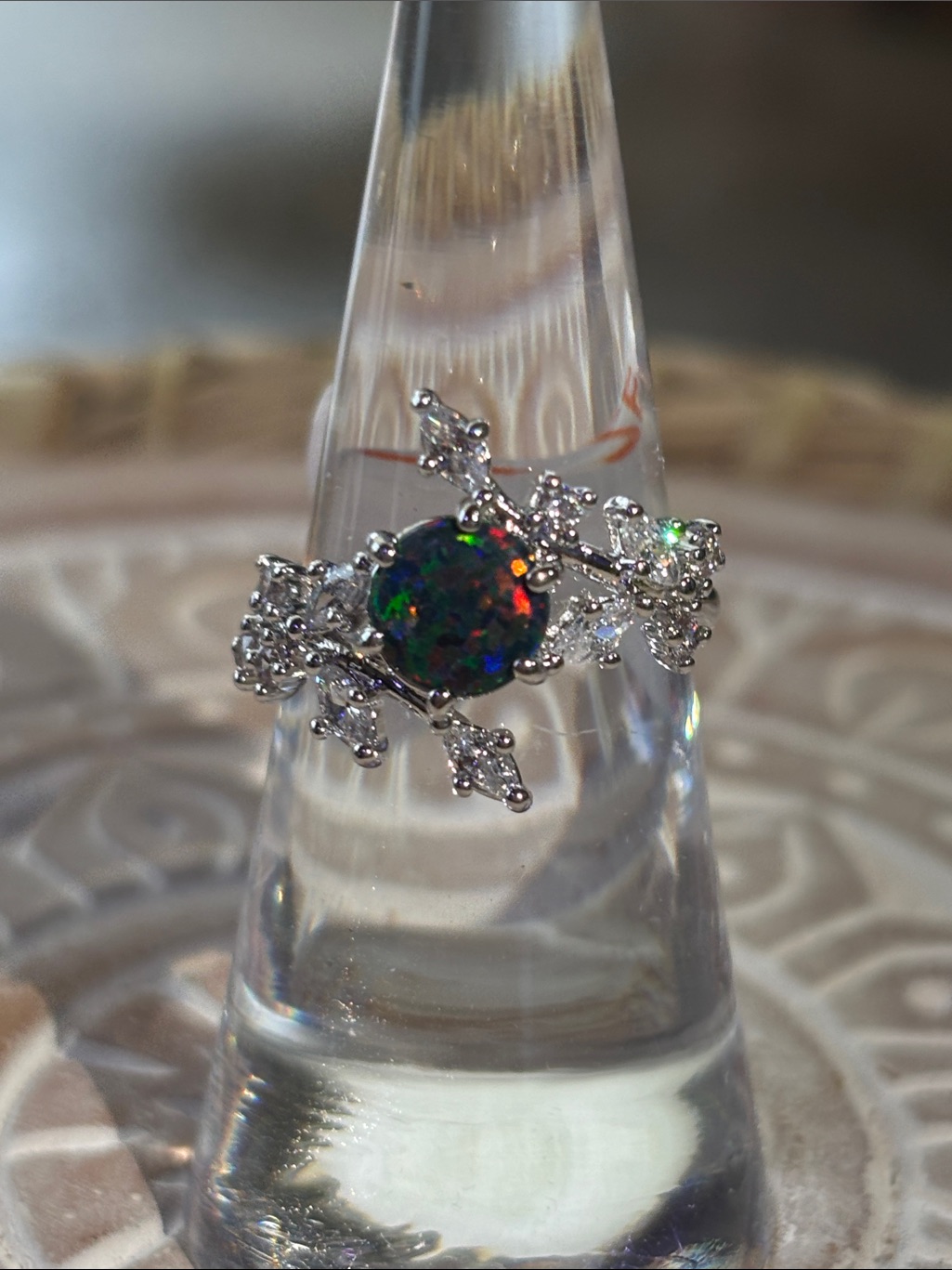 Iridescent Opal Cluster Ring - Multicolor Sparkle